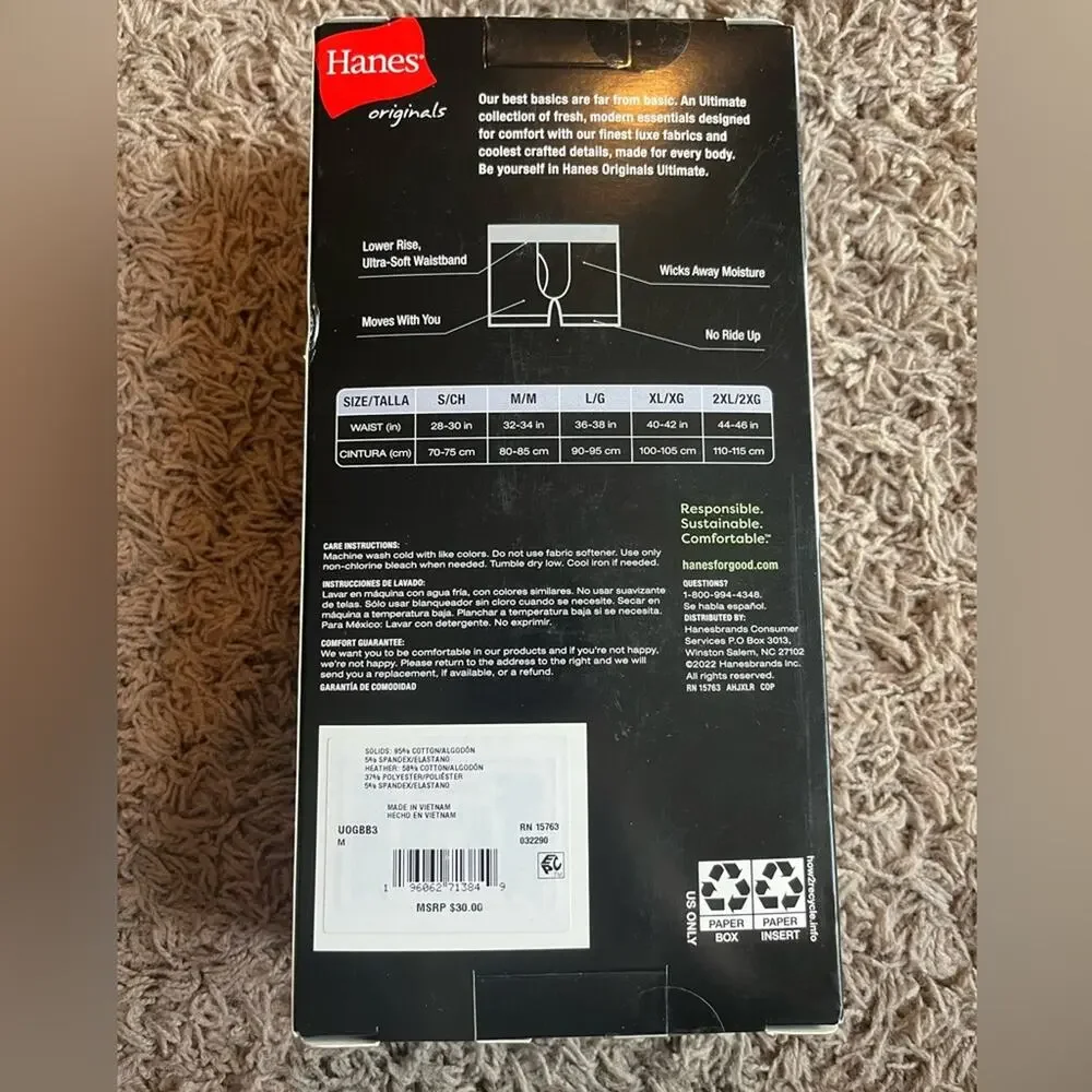 NWT! Hanes Originals Men’s Stretch Boxer Briefs 3 Pack Size Medium 32”-34”
